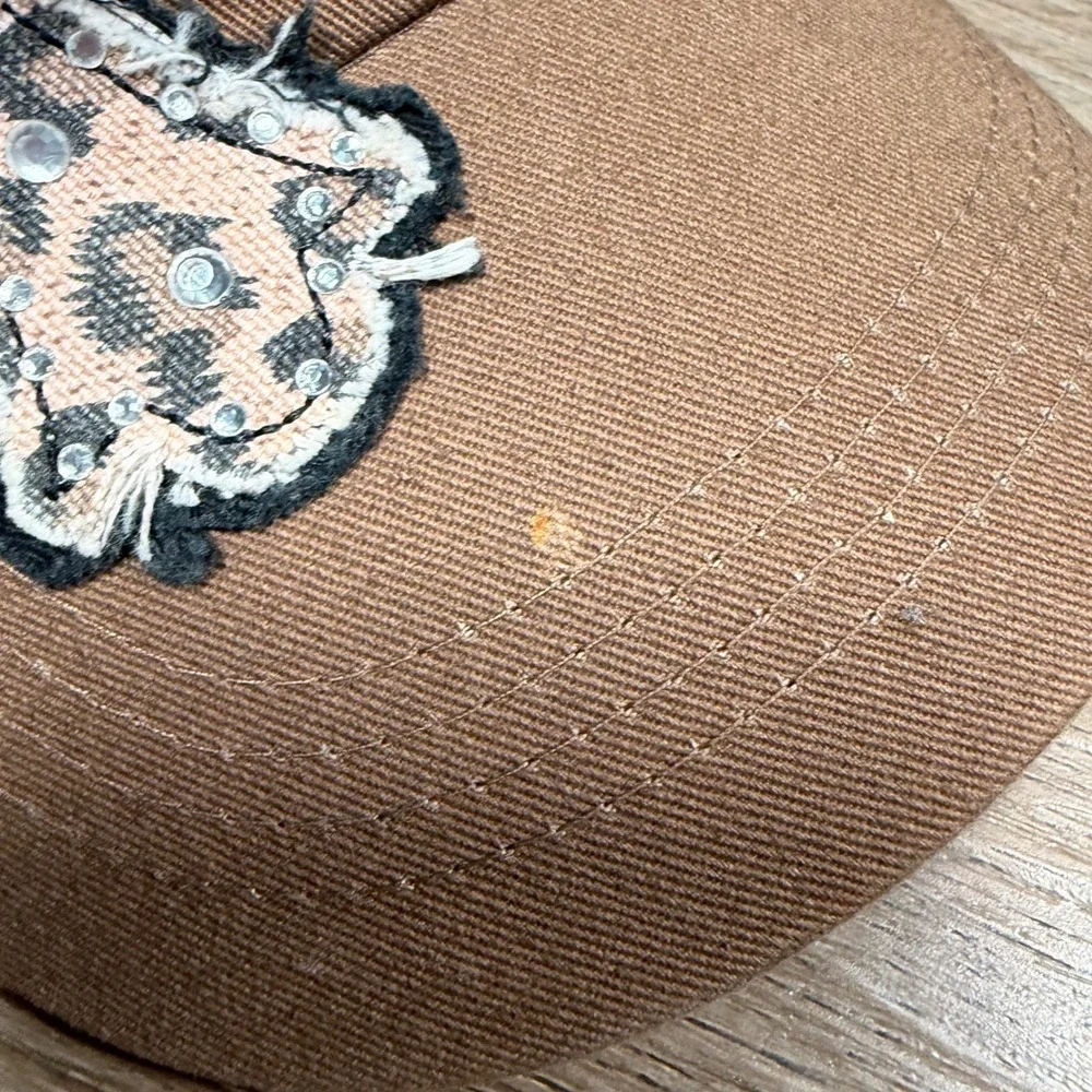 Y2K Grunge‎ Mcbling Gyaru Brown Leopard Print Rhinestone Cross Baseball Cap Hat